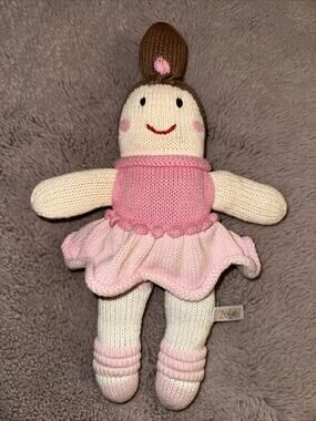 Zubels Hand Knit Plush Ballerina Doll Pink Organic Lovie Lovey 12.5" Handmade